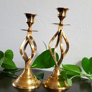 Vintage Curved Brass Candleholders (Set of 2)